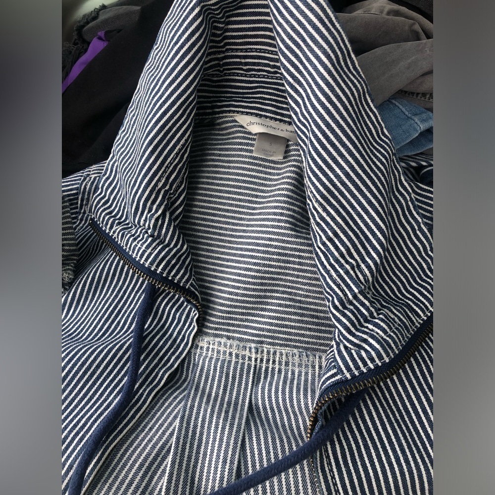 Christopher & Banks Nautical Stripe Cotton Jacket Full Zip with Pockets sz Small - Picture 4 of 4